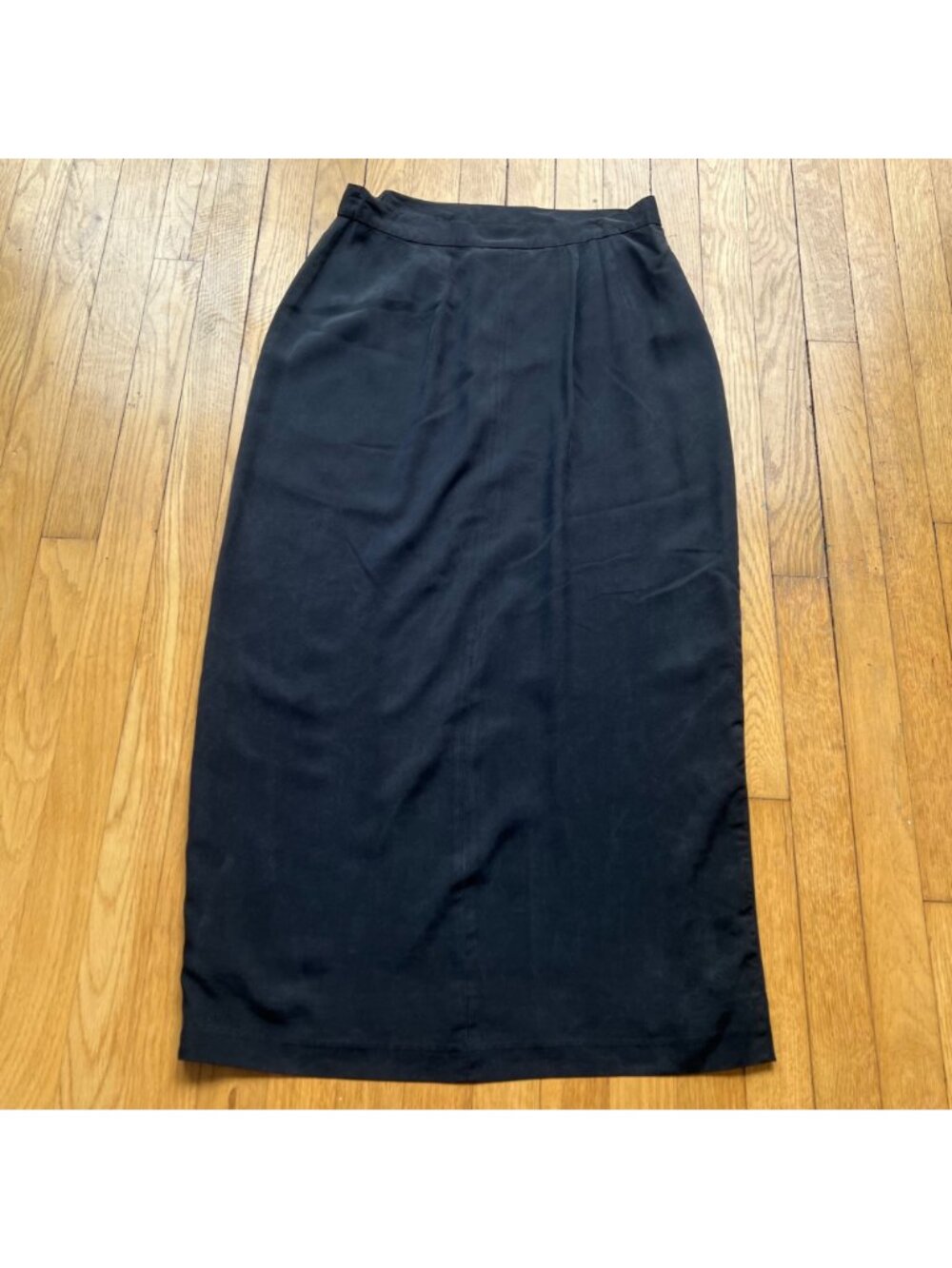 Vintage Black Silk Size 3 80s Midi Wrap Skirt Whimsigoth Retro Classic - Picture 12 of 12